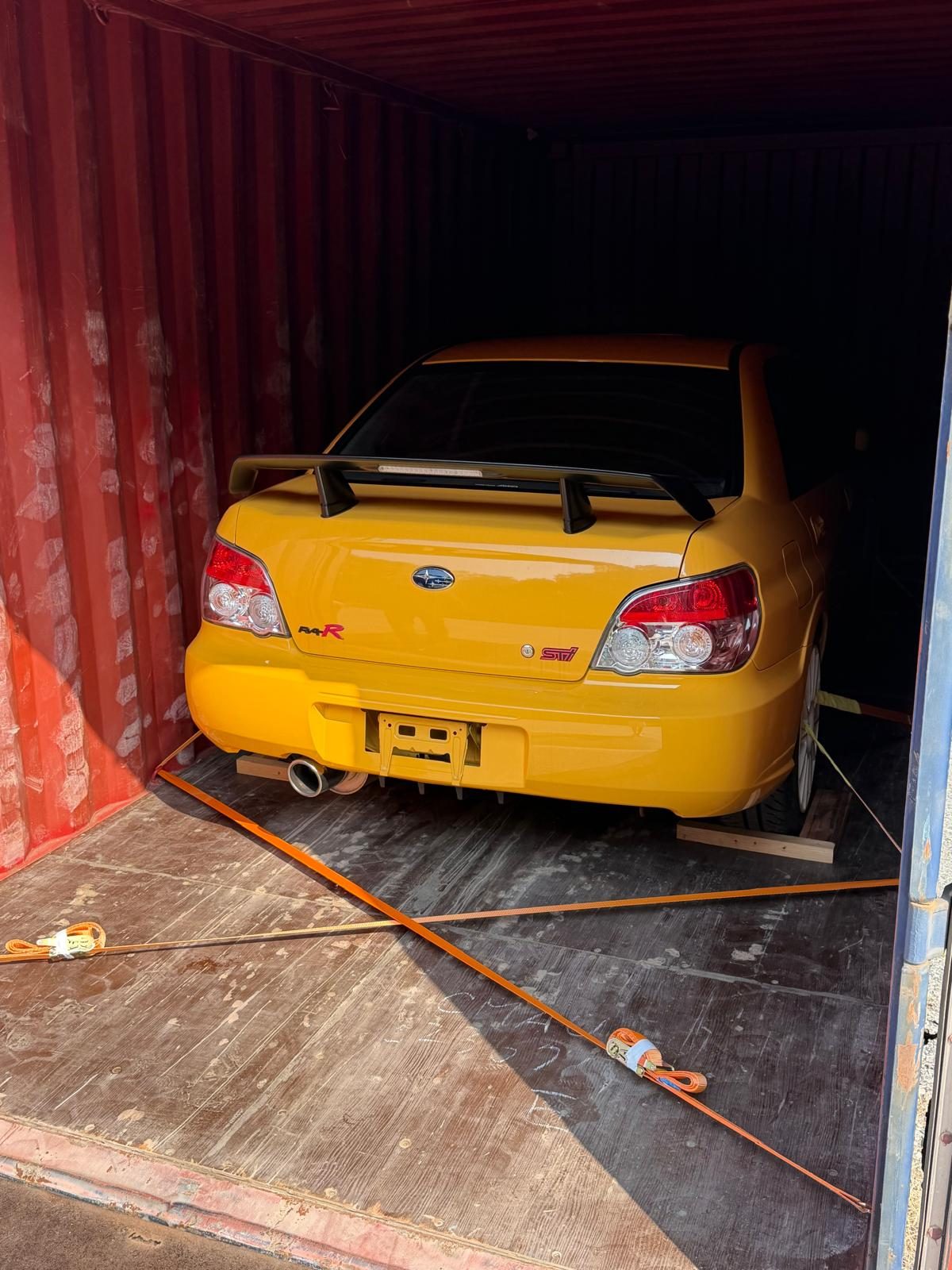 Car lashed and chocked inside the container
