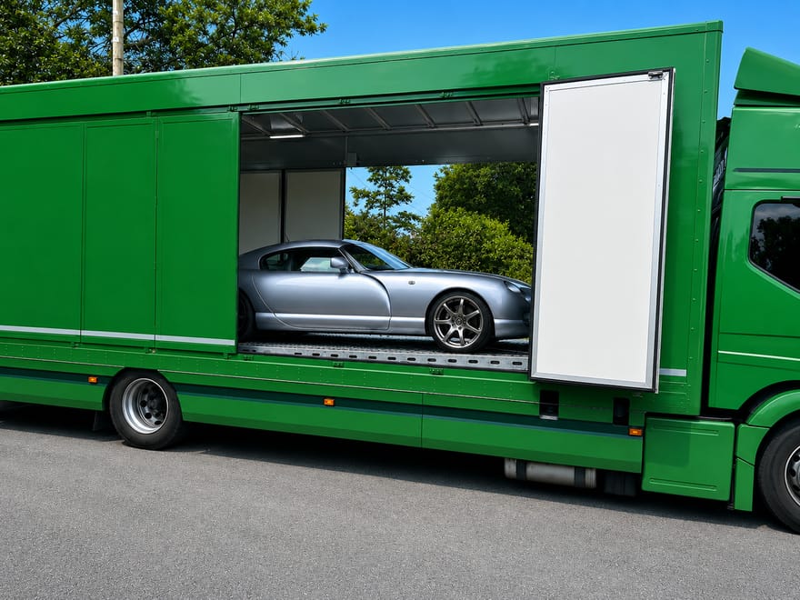 Enclosed car transporter at destination