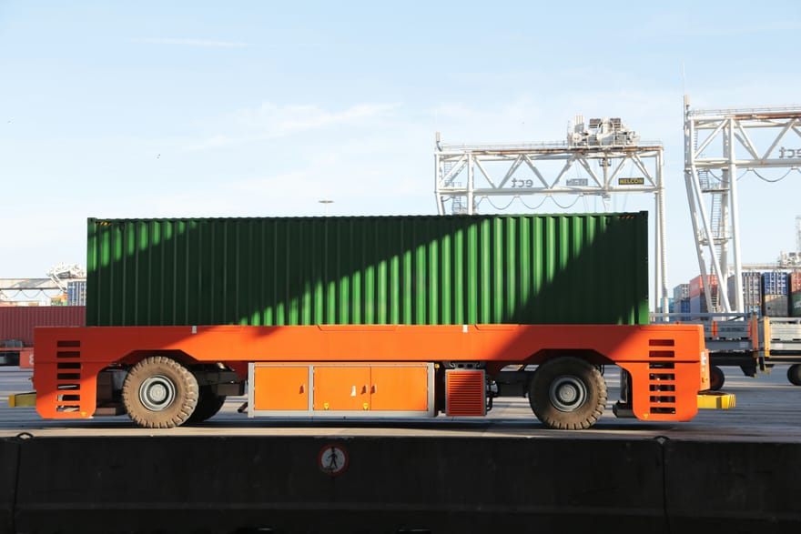 Container moved at a port terminal